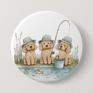 Badge Rond 7,6 Cm Chiens Goldendoodle à la pêche