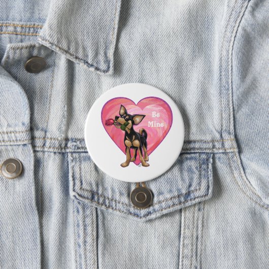 Badge Rond 7,6 Cm Chihuahua Saint-Valentin (En situation)
