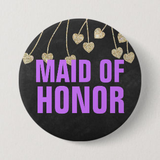 Badge Rond 7,6 Cm Chimmery Chic Maid of Honor Button Pin (violet)