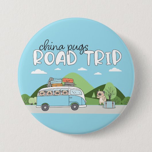 Badge Rond 7,6 Cm China Pugs Road Trip (Devant)