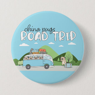 Badge Rond 7,6 Cm China Pugs Road Trip