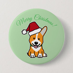 Badge Rond 7,6 Cm Chiot de chien Corgi mignon Pembroke Welsh Noël Sa
