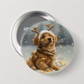 Badge Rond 7,6 Cm Chiot de Noël Golden Retriever (Devant & derrière)