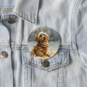 Badge Rond 7,6 Cm Chiot de Noël Golden Retriever (En situation)