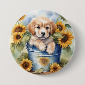 Badge Rond 7,6 Cm Chiot de tournesol (Devant)