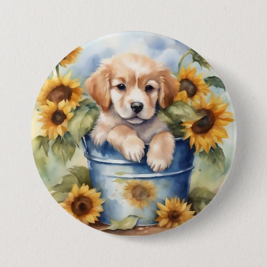 Badge Rond 7,6 Cm Chiot de tournesol (Devant)