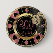 Badge Rond 7,6 Cm Chip de Poker de Casino Anniversaire - Rose (Devant)