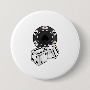 Badge Rond 7,6 Cm Chip & Dice pour Poker