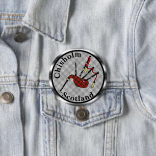 Badge Rond 7,6 Cm Chisholm Tartan Bagpipes