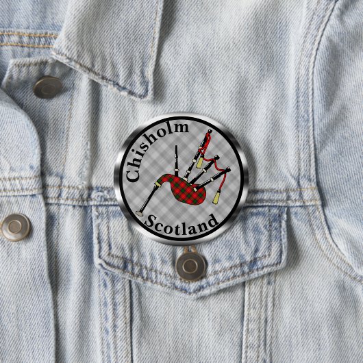 Badge Rond 7,6 Cm Chisholm Tartan Bagpipes (En situation)