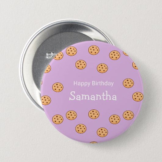 Badge Rond 7,6 Cm Chocolat chips biscuits d'anniversaire violet (Devant & derrière)