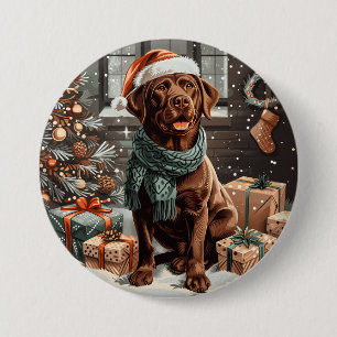 Badge Rond 7,6 Cm Chocolat de Noël Labrador Retriever Chien