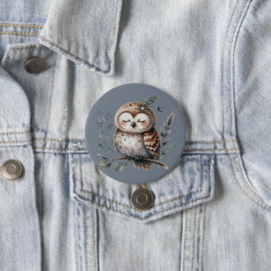 Badge Rond 7,6 Cm Chouette aquarelle mignonne dans un style floral b