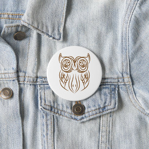 Badge Rond 7,6 Cm Chouette de ligne Tribale Marron Abstraite Moderne