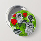 Badge Rond 7,6 Cm Chouette en roses rouges (Devant & derrière)