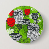 Badge Rond 7,6 Cm Chouette en roses rouges (Devant)