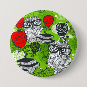 Badge Rond 7,6 Cm Chouette en roses rouges