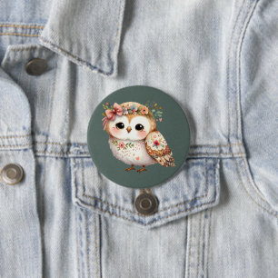 Badge Rond 7,6 Cm Chouette florale mignonne avec noeud
