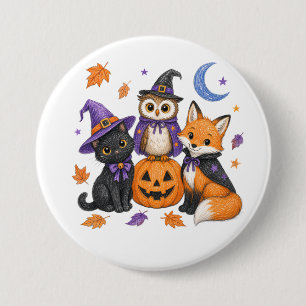 Badge Rond 7,6 Cm Chouette Renard Chat Noir Citrouille Art