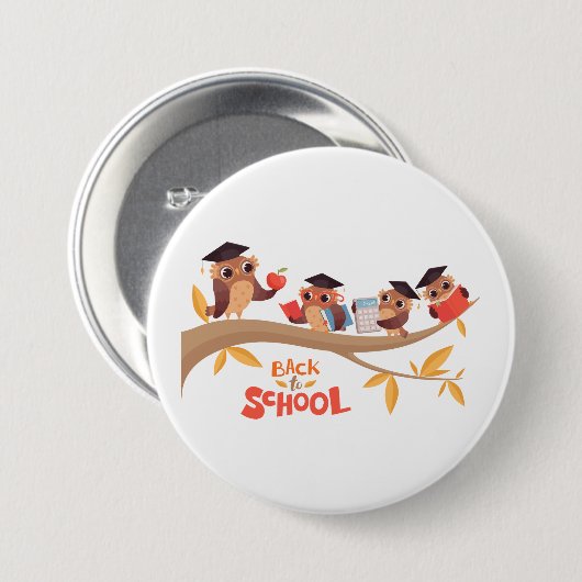 Badge Rond 7,6 Cm Chouettes mignonnes Retour à l'école (Devant & derrière)