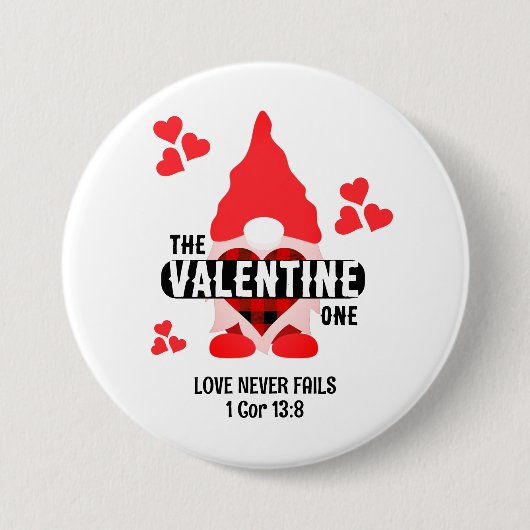Badge Rond 7,6 Cm Christian Couples VALENTINE GNOME Coeurs rouges (Devant)