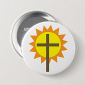 Badge Rond 7,6 Cm Christian Cross with Yellow Sun and Orange Rays (Devant & derrière)