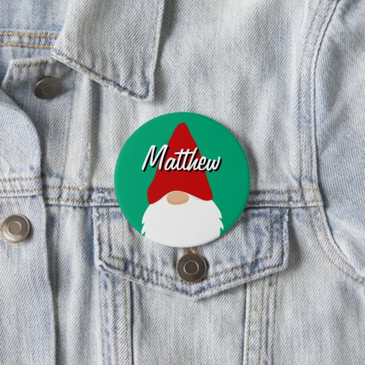 Badge Rond 7,6 Cm Christmas party name buttons with cute gnome (En situation)