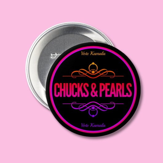 Badge Rond 7,6 Cm Chucks & Perles Voter Kamala Black