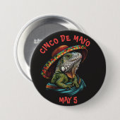Badge Rond 7,6 Cm Cinco de Mayo Iguana portant Sombrero & Serape (Devant & derrière)