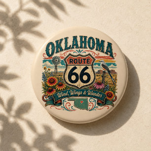 Badge Rond 7,6 Cm Circuit Oklahoma 66 Road Trip Fleur des champs Fla