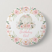 Badge Rond 7,6 Cm Citrouille Anniversaire Fille rose Blush Automne F (Devant)