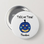 Badge Rond 7,6 Cm Citrouille bleu Jack-o'-lantern Nom de l'étiquette (Devant & derrière)