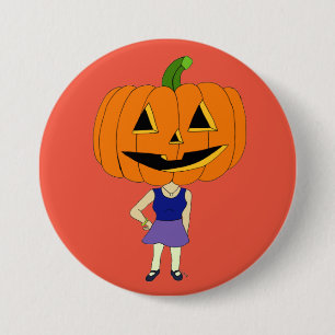 Badge Rond 7,6 Cm citrouille tête chibi bouton fille