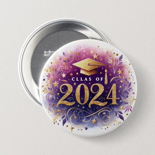 Badge Rond 7,6 Cm Classe de 2024 Bouton Graduation (Devant & derrière)