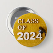 Badge Rond 7,6 Cm Classe de Bouton 2024 - Or (Devant & derrière)