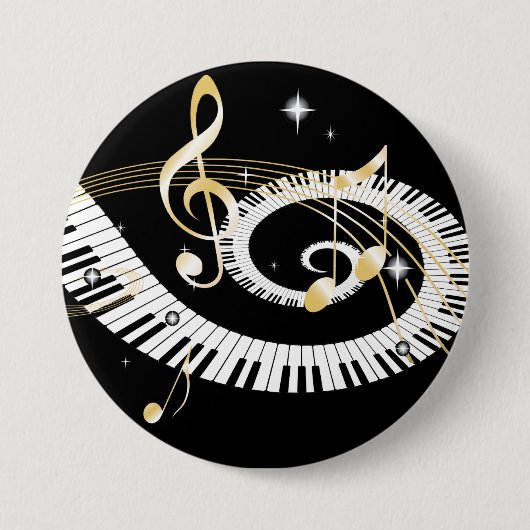 Badge Rond 7,6 Cm Clés de piano et notes d'or de musique (Devant)