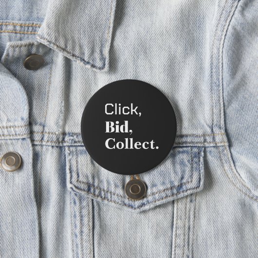 Badge Rond 7,6 Cm Click, Bid, Collect. Book Button (En situation)