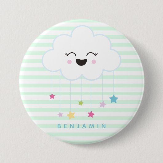 Badge Rond 7,6 Cm Cloud doux à rire - Bouton vert rayé (Devant)
