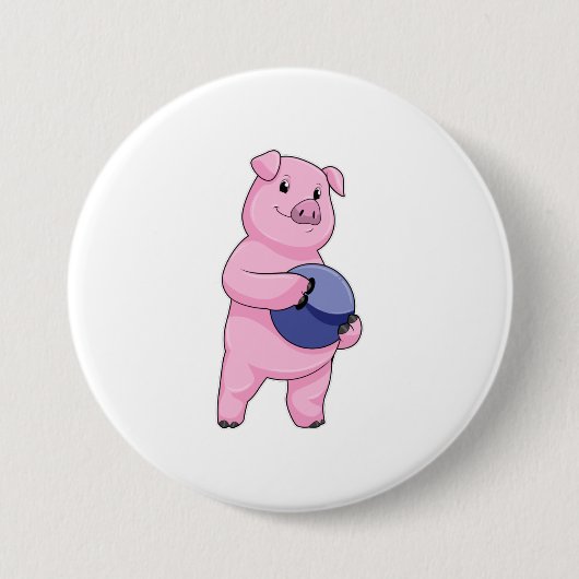 Badge Rond 7,6 Cm Cochon à Bowling avec balle de Bowling (Devant)