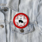 Badge Rond 7,6 Cm Cochon chinois du Nouvel An aux fleurs rouges (En situation)