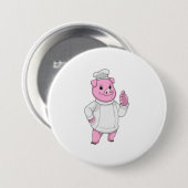 Badge Rond 7,6 Cm Cochon comme cuisinier avec casquette chef (Devant & derrière)