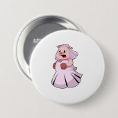 Badge Rond 7,6 Cm Cochon comme mariée avec robe de mariée.PNG (Devant & derrière)
