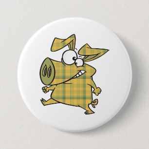 Badge Rond 7,6 Cm Cochon de dessin animé à carreaux drôle Tartan Ani
