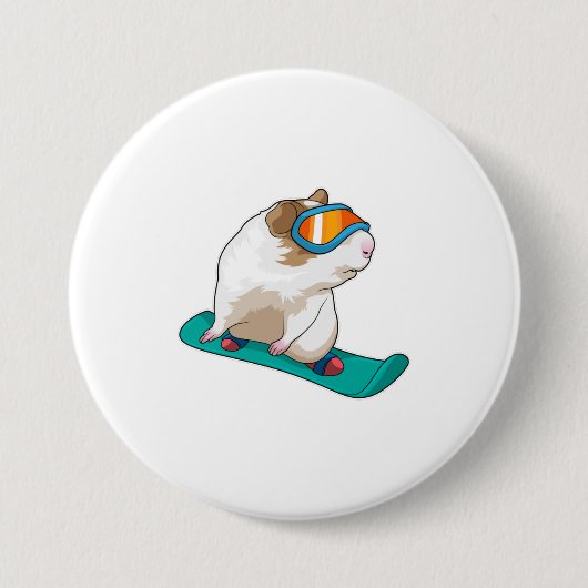 Badge Rond 7,6 Cm Cochon de Guinée Snowboard Snowboard (Devant)