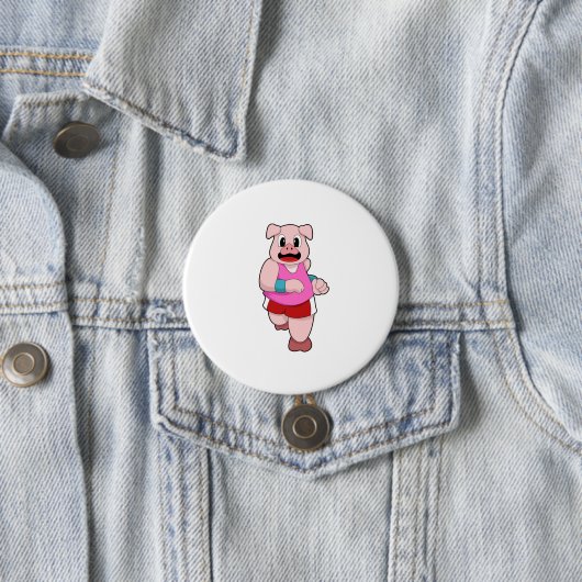 Badge Rond 7,6 Cm Cochon en cours d'exécution (En situation)