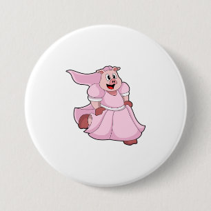 Badge Rond 7,6 Cm Cochon en mariée avec robe Mariage