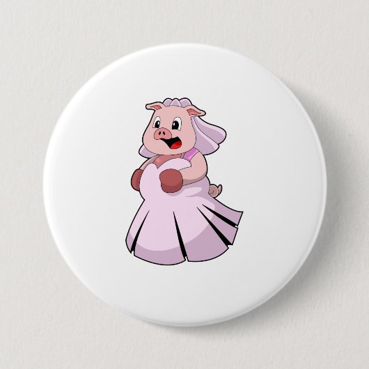 Badge Rond 7,6 Cm Cochon en mariée avec robe Mariage.PNG (Devant)