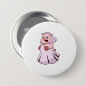 Badge Rond 7,6 Cm Cochon en mariée avec une robe de mariée.PNG (Devant & derrière)