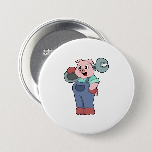 Badge Rond 7,6 Cm Cochon en mécanique avec clé (Devant & derrière)