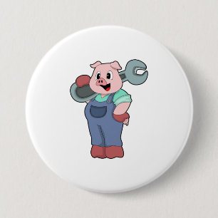 Badge Rond 7,6 Cm Cochon en mécanique avec clé